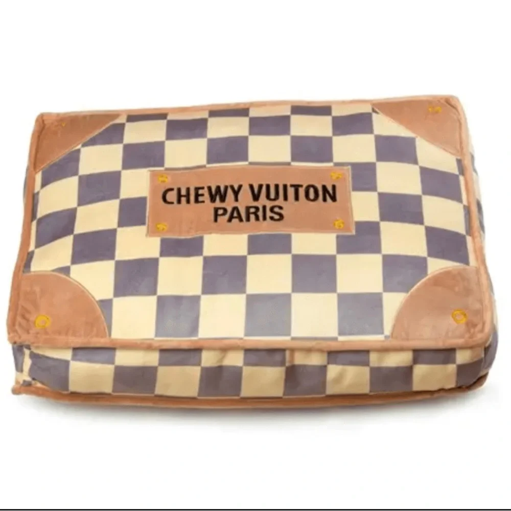 Checkered Chewy Vuiton Dog Bed - Large